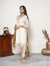 Ivory kurta set with colourful embroidery